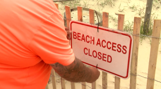 Bethany Beach fenced off due to rough waves and high tides
